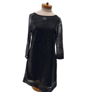 Lilly Pulitzer Aaliyah Sequin Eyelet Cocktail Dress 3/4 Sleeve Size 8 Black